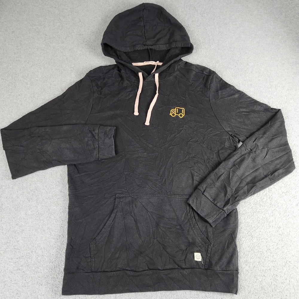 Marine Layer Hoodie Mens Medium Black Fleece Lined Comfort Truck Logo Pullover